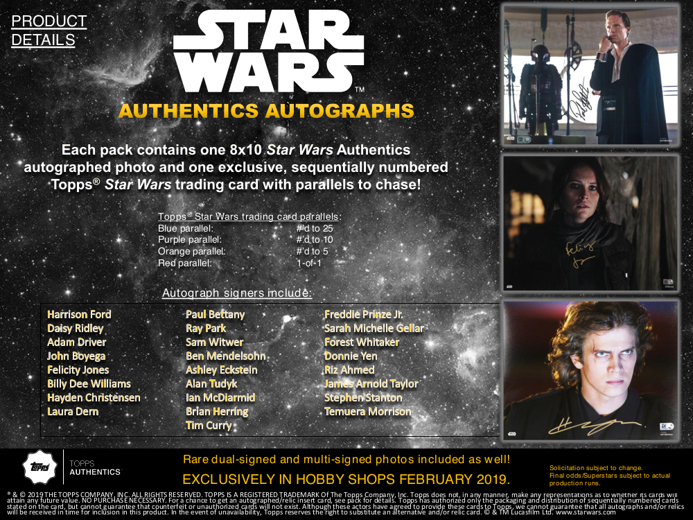 Star Wars Authentics 2019 Blind Pack Autographed Photo
