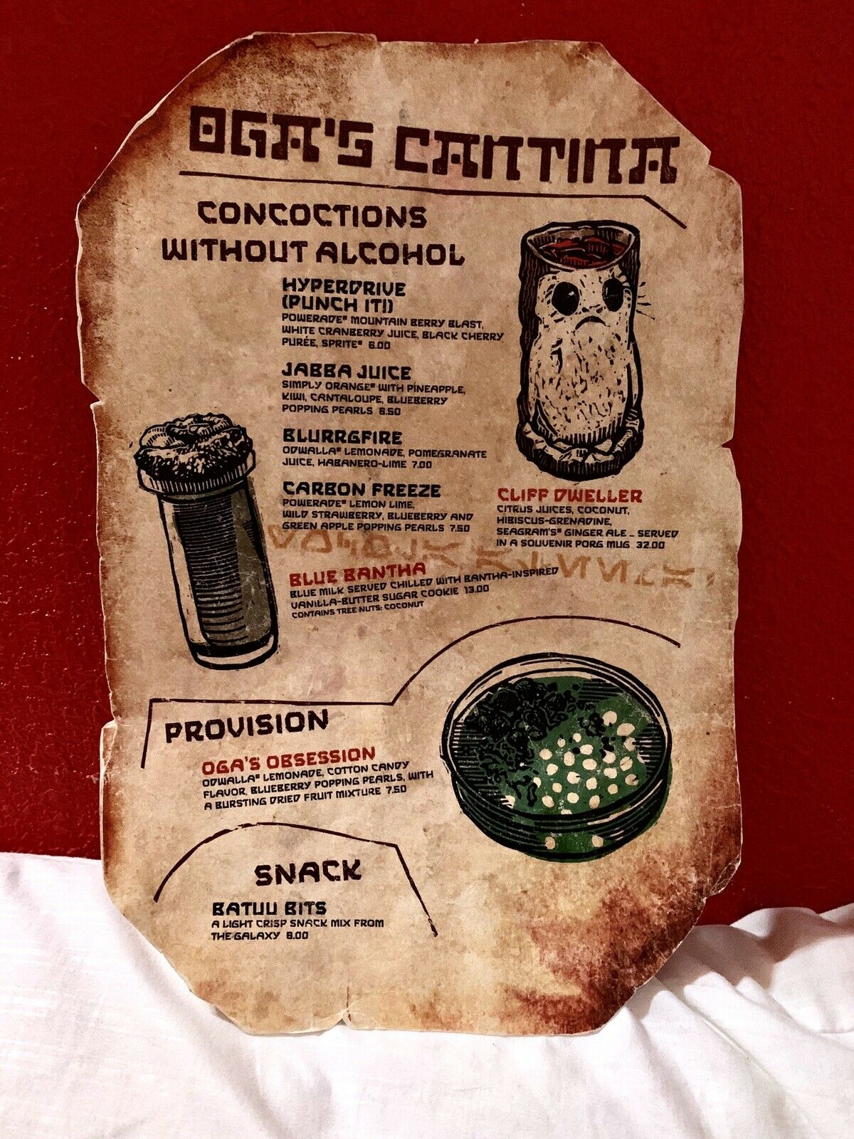 Ogas Cantina Menu From Galaxys Edge