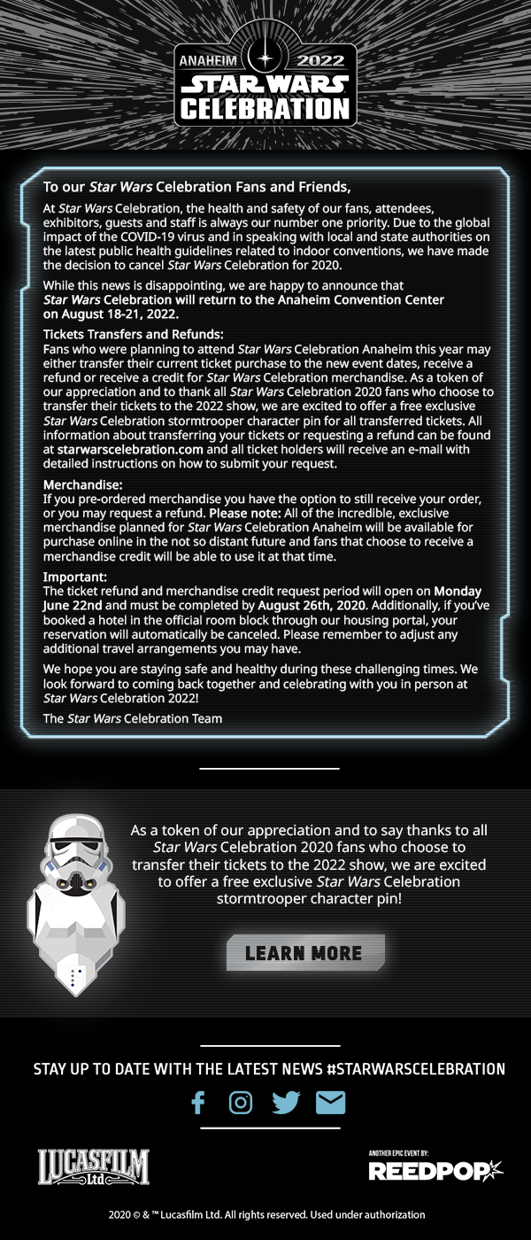 Star Wars Celebration Anaheim 2020 Cancelled