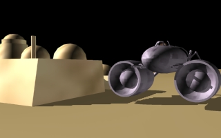 Pod launcher parked at dwelling on Tatooine